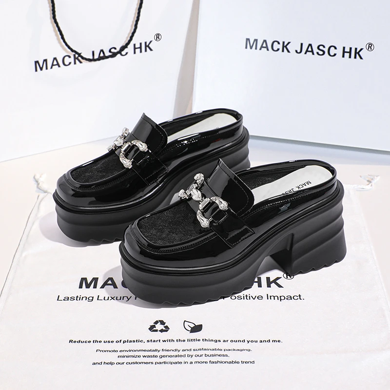 香港MACKJASCHK超高跟厚底半托凉鞋女2024夏季新款英伦网纱乐福鞋