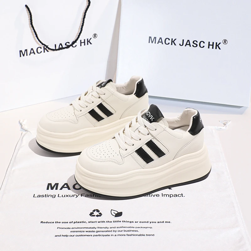 香港HK休闲板鞋女2024秋季新款厚底内增高8.5CM时尚百搭小白鞋女