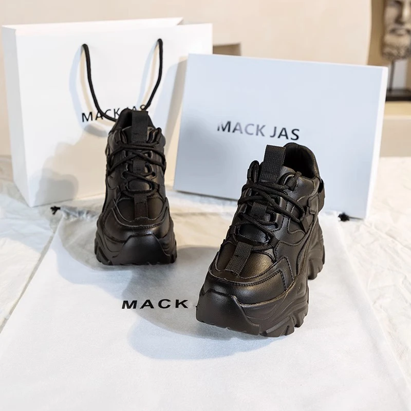 香港MACKJASCHK正品真皮2024新款时尚百搭休闲春季内增高老爹鞋女