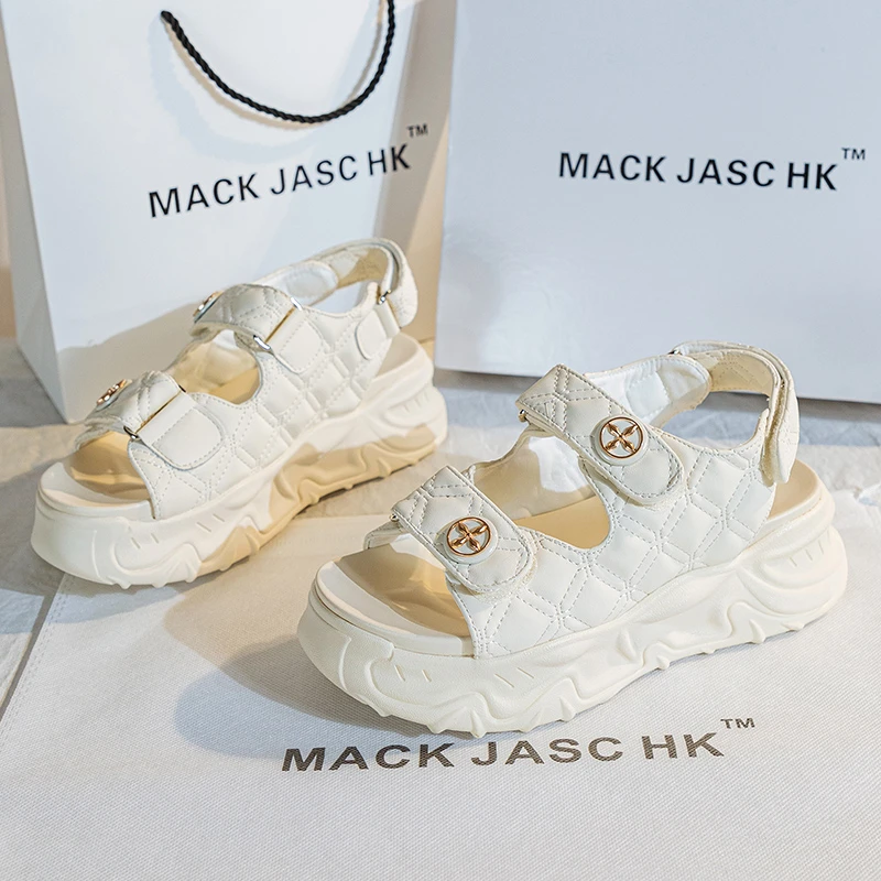 香港MACKJASCHK小香风懒人凉鞋2024年新款坡跟松糕厚底凉拖女夏季