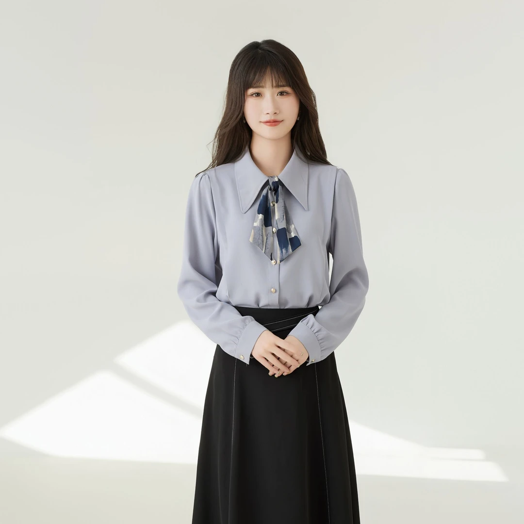 【渐变丁达尔风】女法式时尚小众通勤设计感长袖百搭衬衫23-1