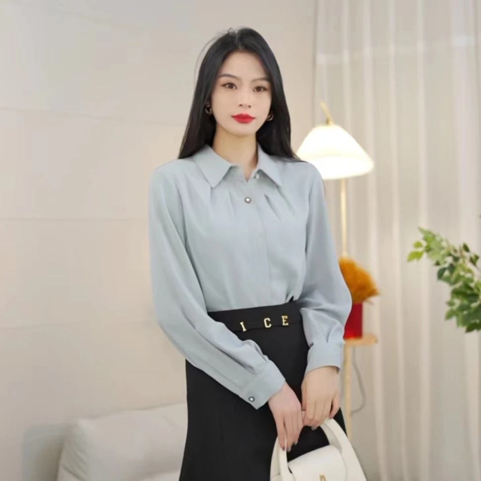 衬衫女长袖法式小众通勤简约时尚优雅气质衬衣8491070春季设计感
