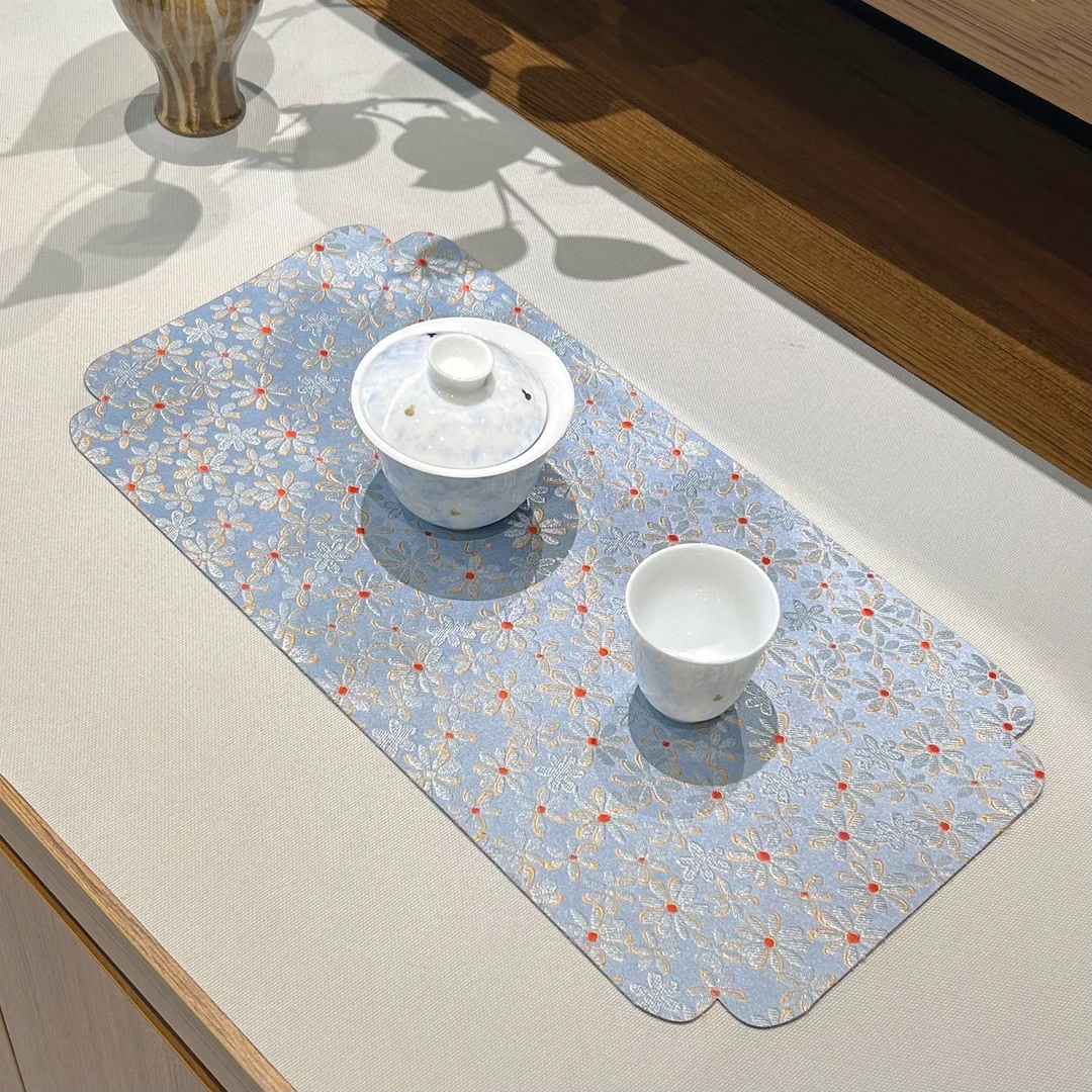 厦亨工坊双面防水茶席桌旗防烫垫茶杯垫中式简约金丝织锦提花小