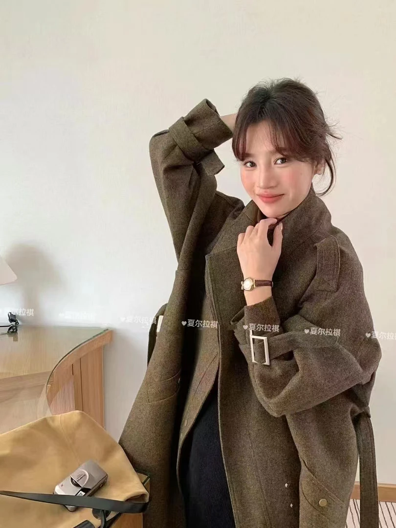 羊呢毛夹棉长款高级大衣