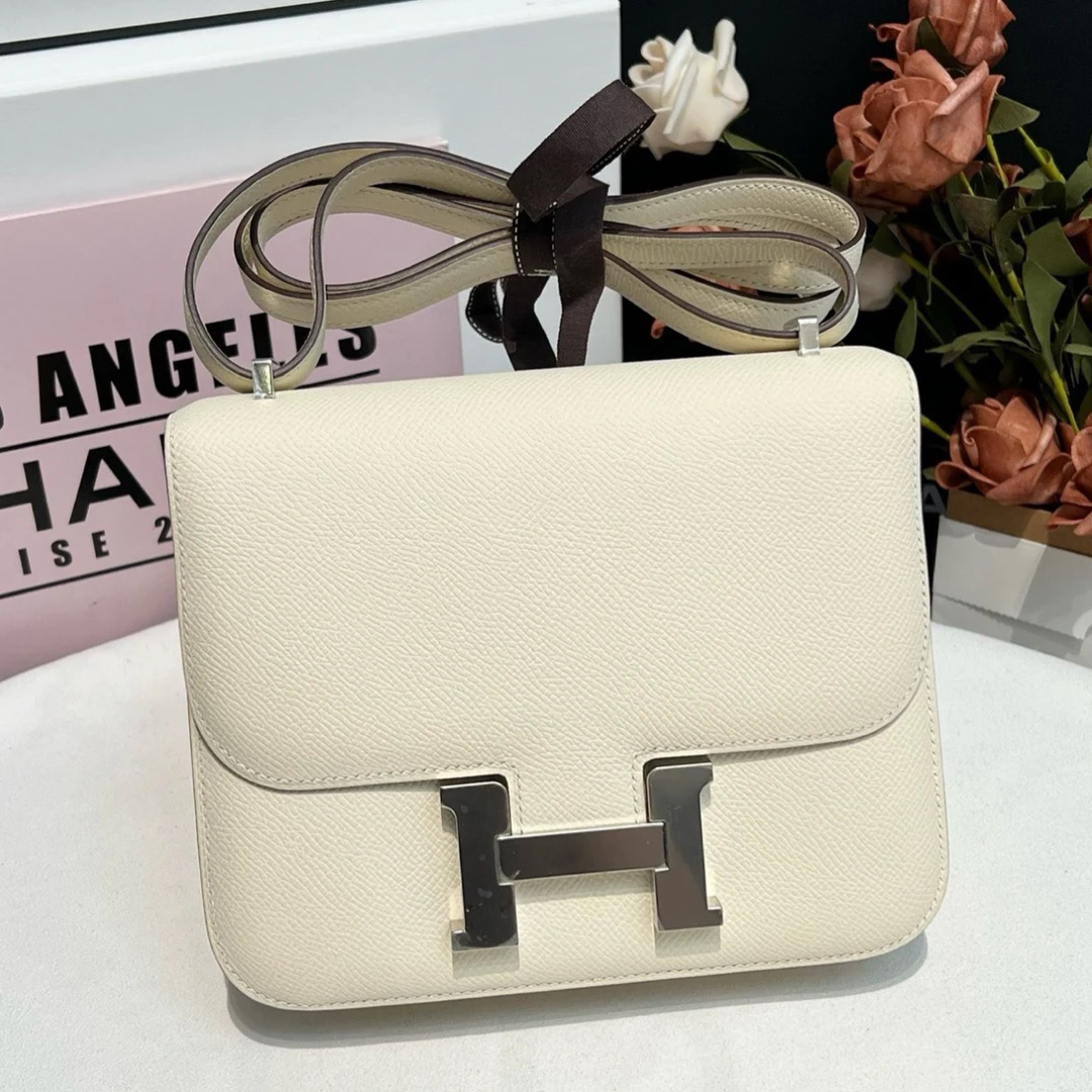 99新 Hermes/爱马仕 奶油白银扣 康康19 Constance Mini Y刻