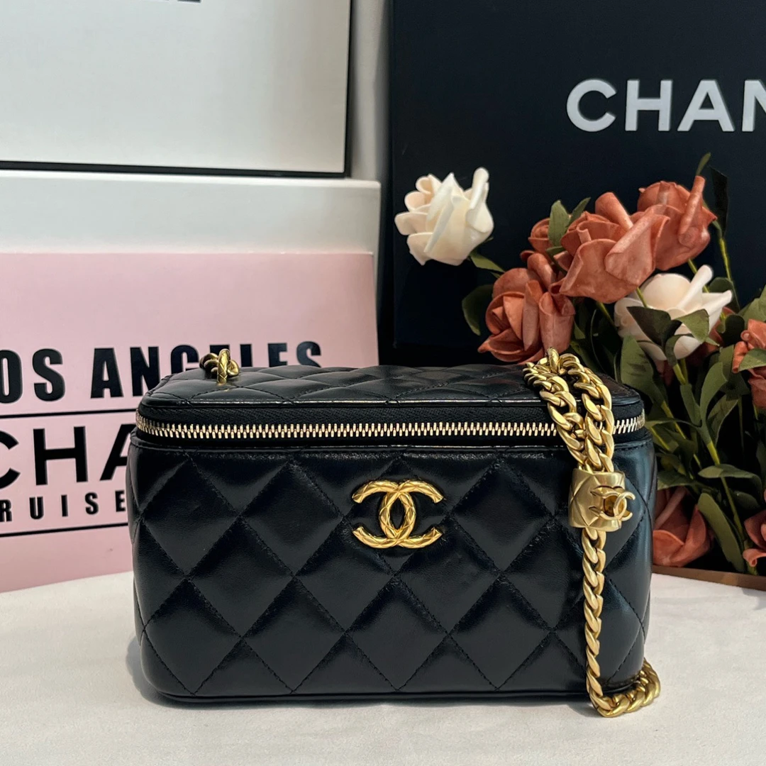 99新 Chanel/香奈儿 23B黑金金柱调节扣长盒子 尘