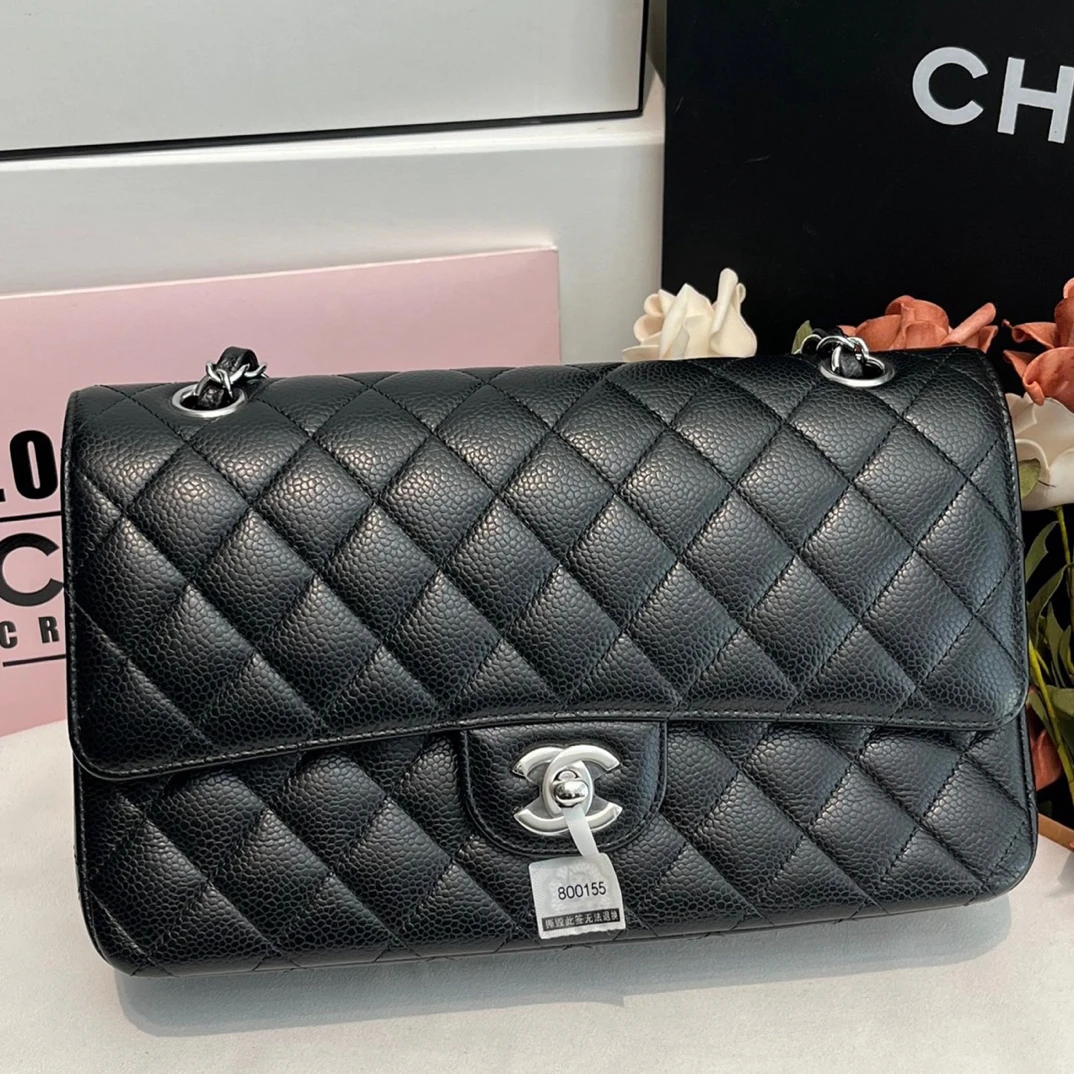 99新 Chanel/香奈儿 黑银CF中号经典气质百搭单肩斜挎包时尚