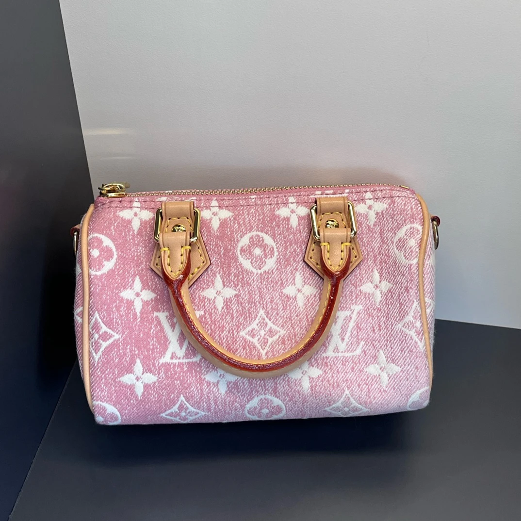 99新 LouisVuitton/路易威登 粉单宁speedy nano单肩包斜挎包