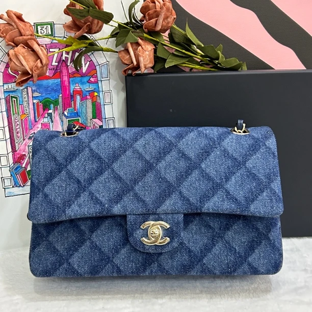 99新 Chanel/香奈儿 22B深丹宁cf小号单肩斜挎包牛仔女款