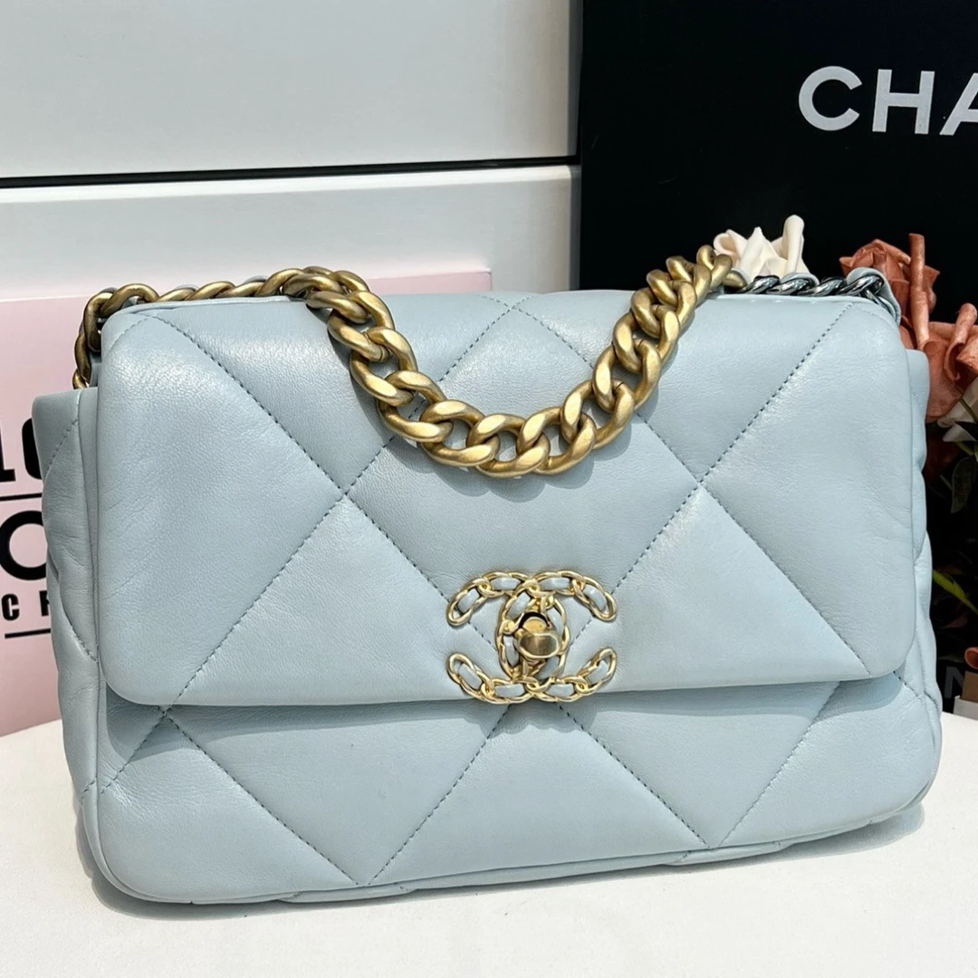 99新 Chanel/香奈儿 22P淡蓝金扣19bag 时尚百搭斜挎包气质单肩包