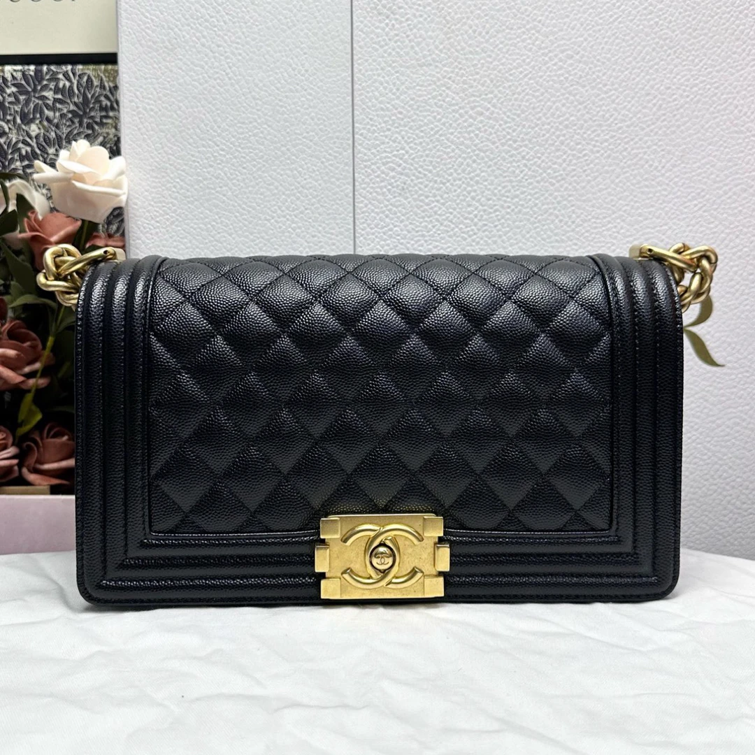 99新 Chanel/香奈儿 黑金leboy中号经典百搭气质单肩斜挎包