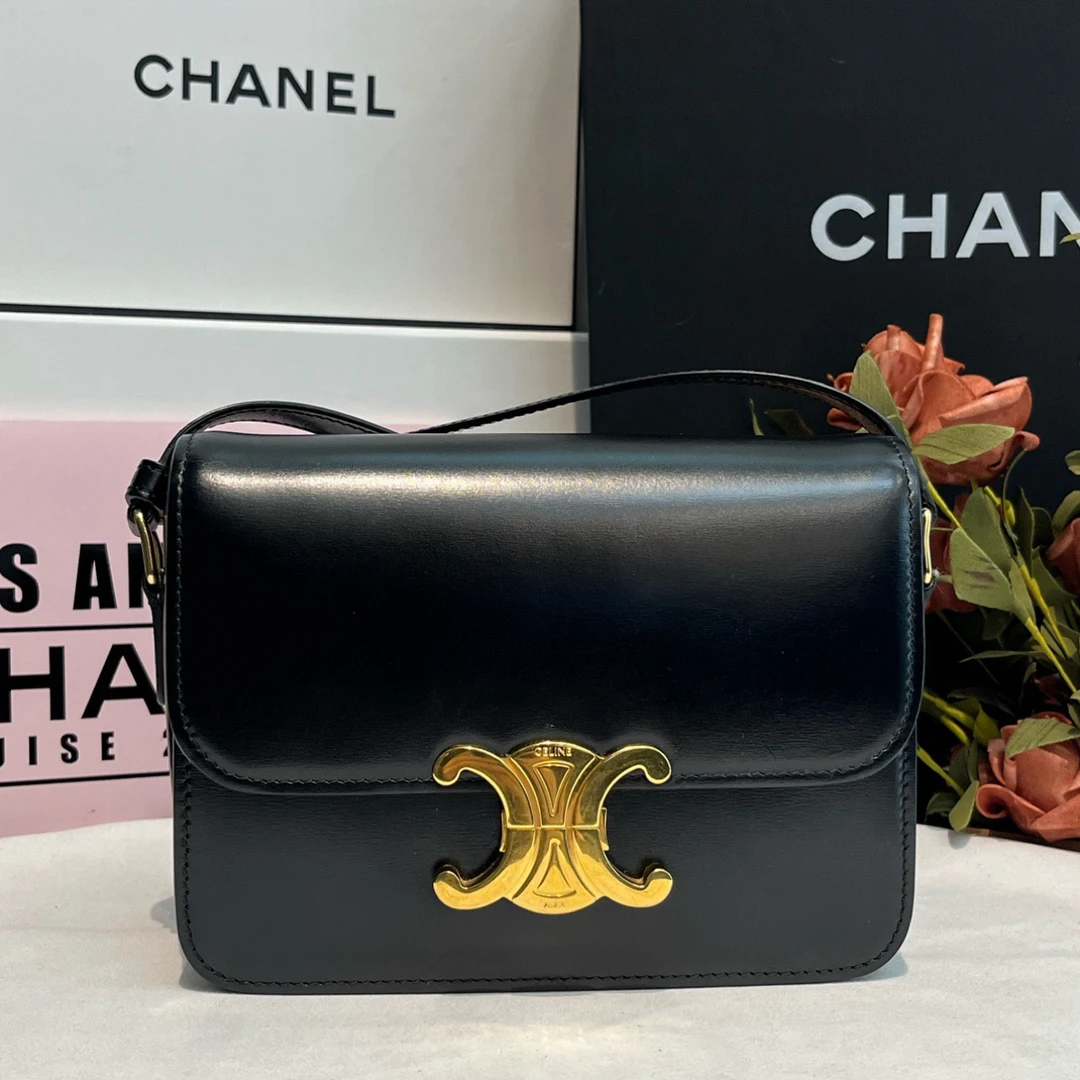 95新 Celine/思琳 黑金box皮凯旋门teen单肩斜挎包