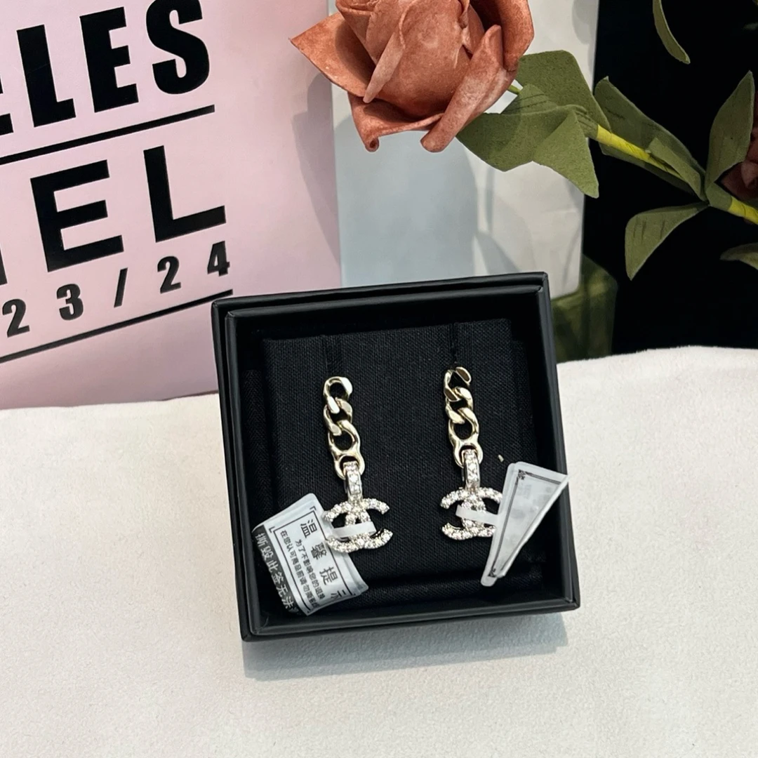 99新 Chanel/香奈儿 22S链条水钻双C耳环气质时尚