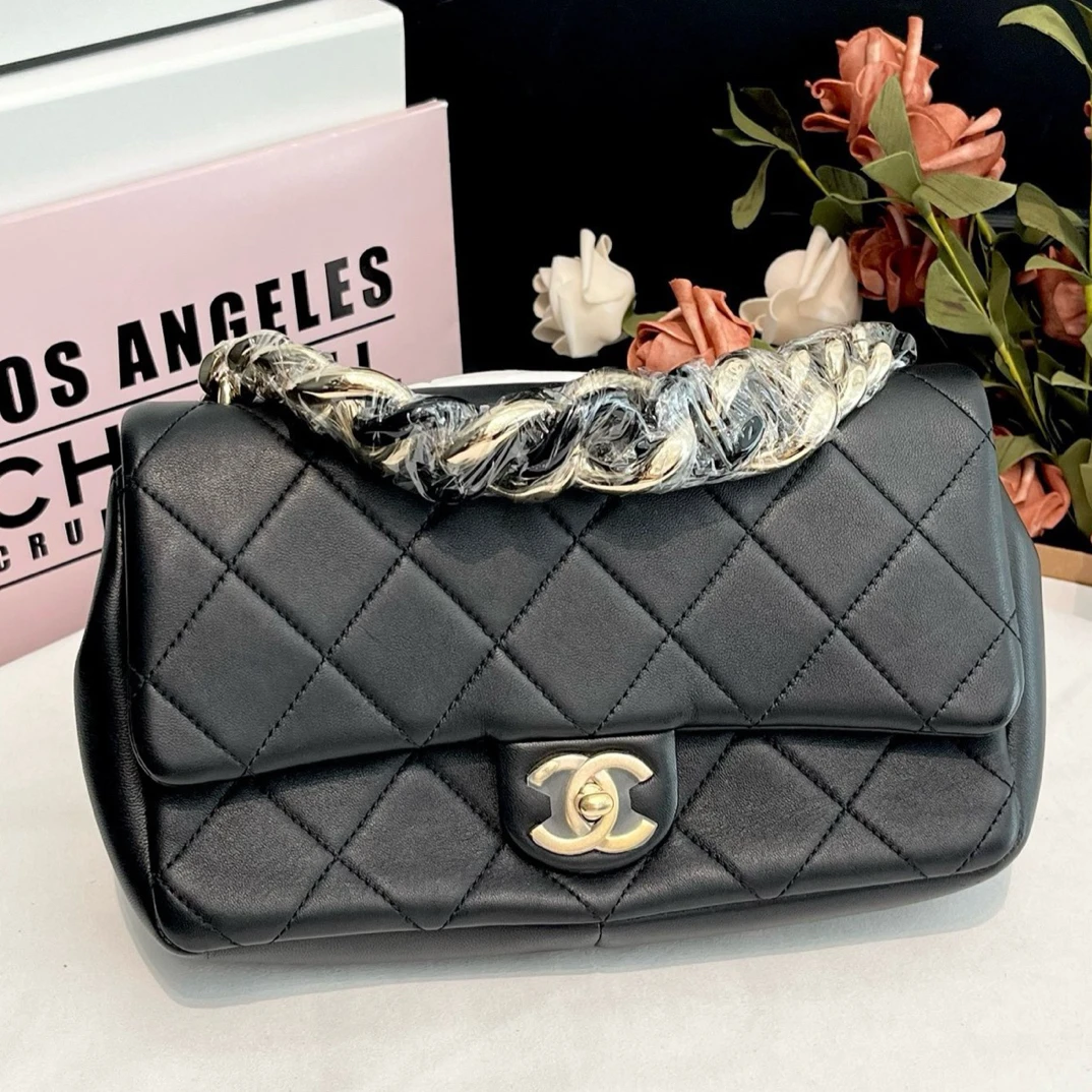 99新 Chanel/香奈儿 20C黑金羊皮链条手柄cf经典气质百搭斜挎包