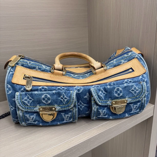 90新 LouisVuitton/路易威登 中古牛仔波士顿 手提包