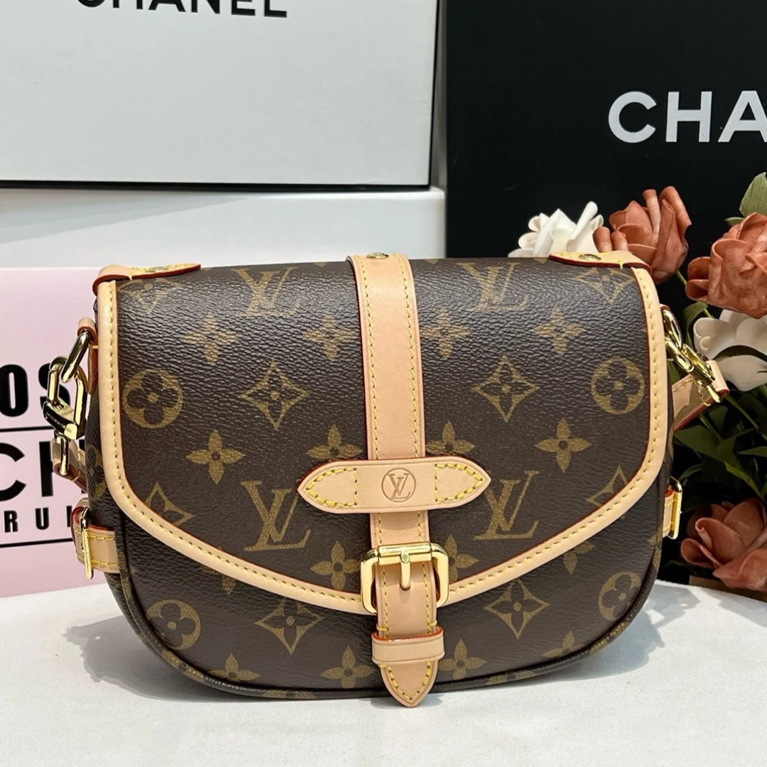 99新 LouisVuitton/路易威登 老花双子星saumur bb经典单肩斜挎包
