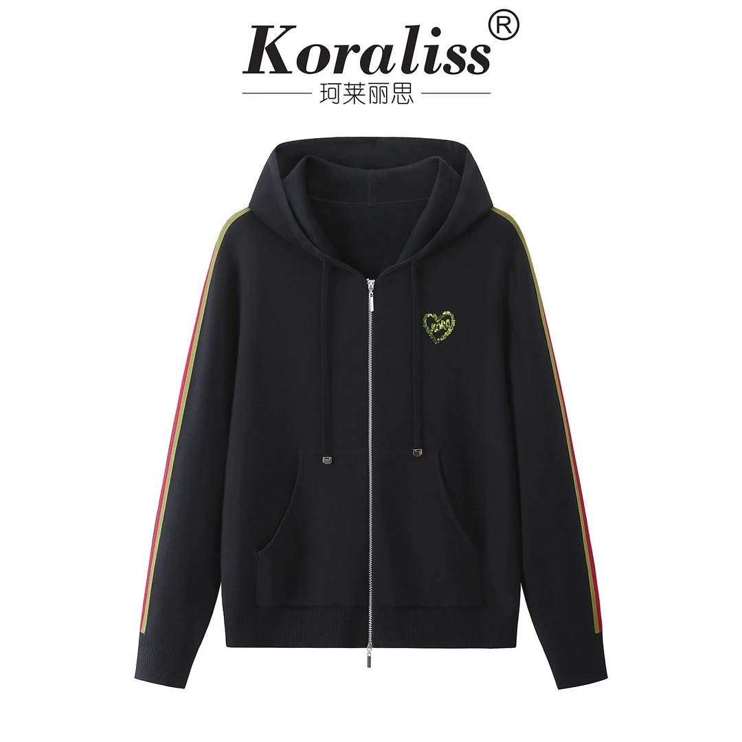 珂莱丽思重工时尚百搭新款针织连帽开衫长袖针织衫5660