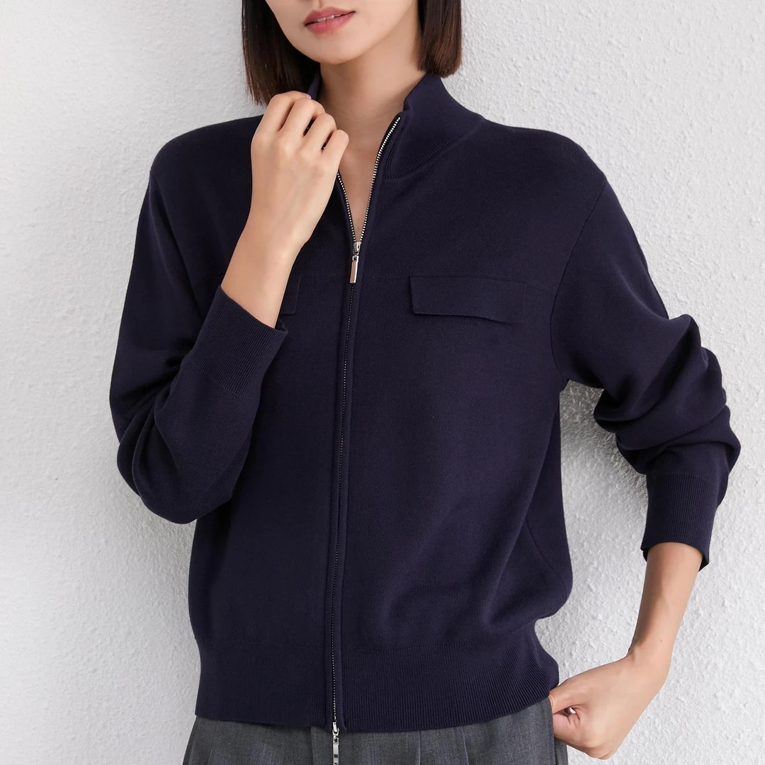 重工时尚百搭新款休闲双拉链开衫针织衫5507