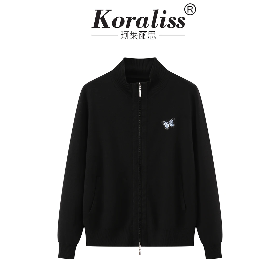 珂莱丽思重工时尚百搭新款休闲双拉链开衫针织衫5501