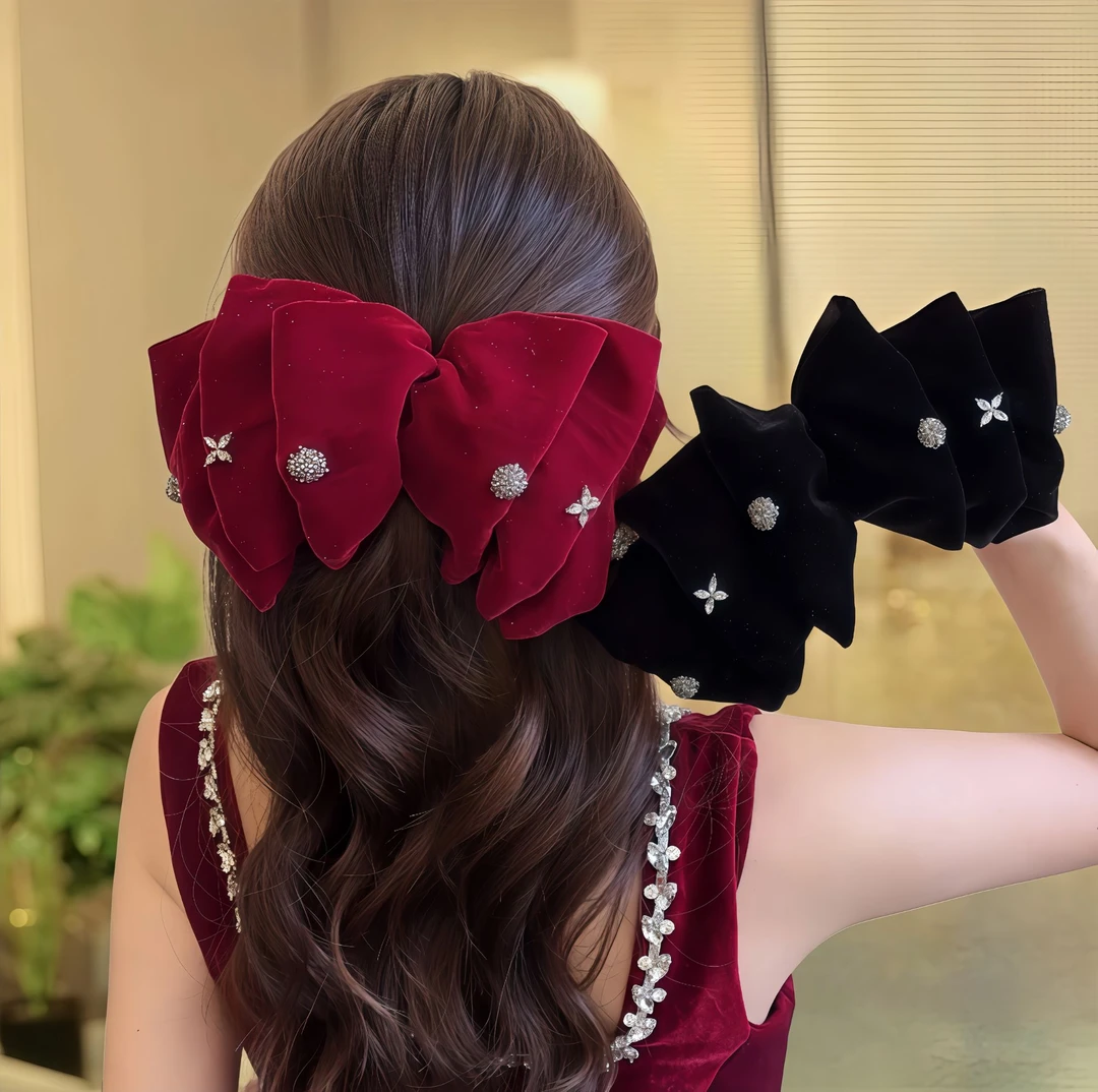 法式新品丝绒满天星亮闪云朵弹簧夹时尚百搭秋冬网红气质顶夹发饰