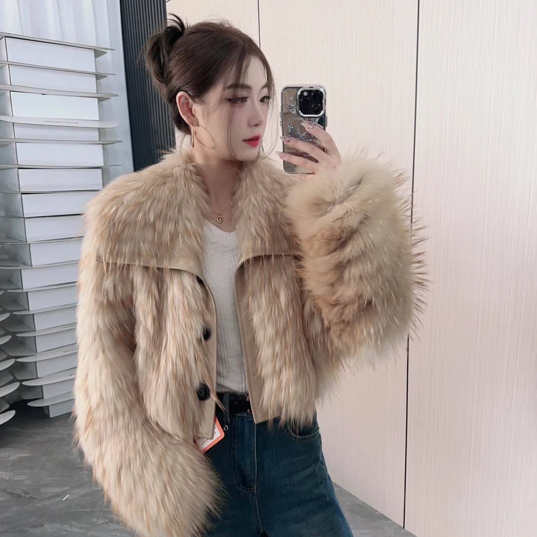 2024新款 北 美 貉子毛 车条外套女短款 45 翻领