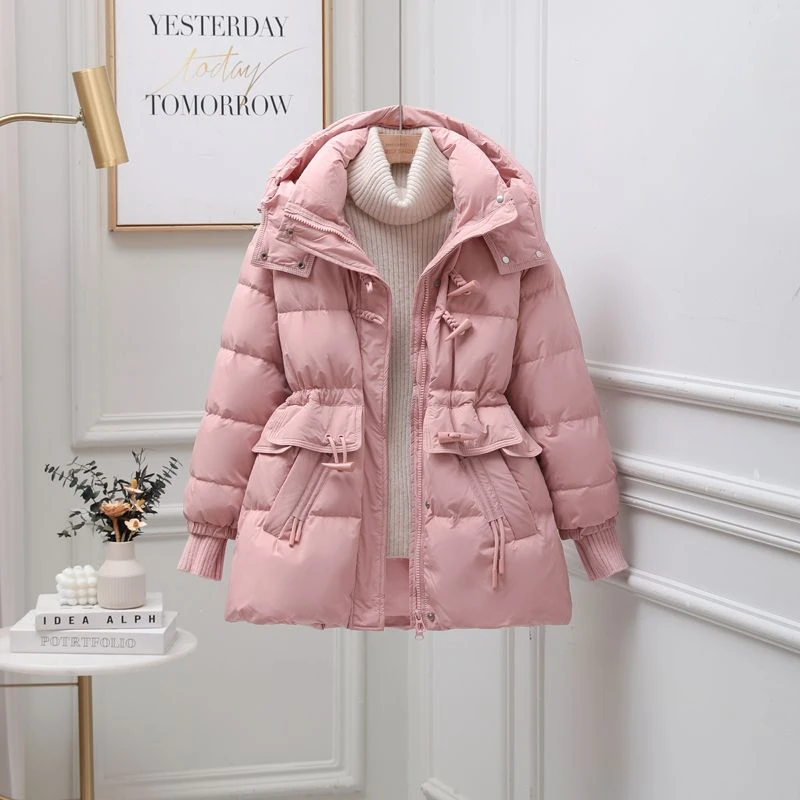 小个子羽绒服女短款收腰显瘦白鸭绒牛角扣2023年新款爆款外
