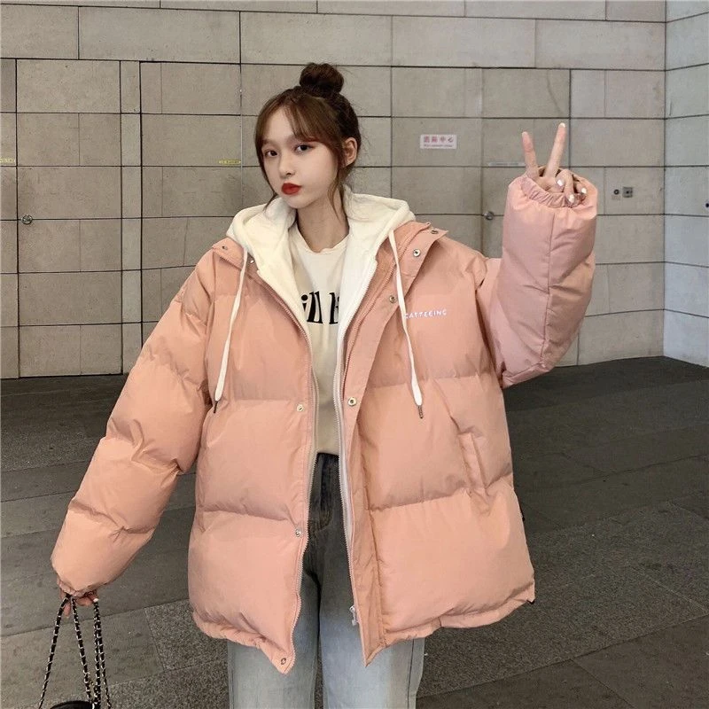 假两件羽绒服棉服2023年新款秋冬韩版宽松百搭加厚面包服爆款棉衣