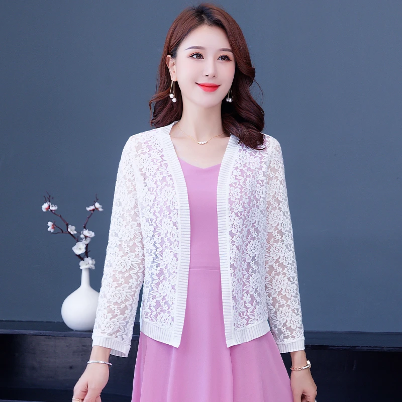 蕾丝小开衫披肩外搭吊带裙子的女夏季薄款外套洋气短款罩衫上衣