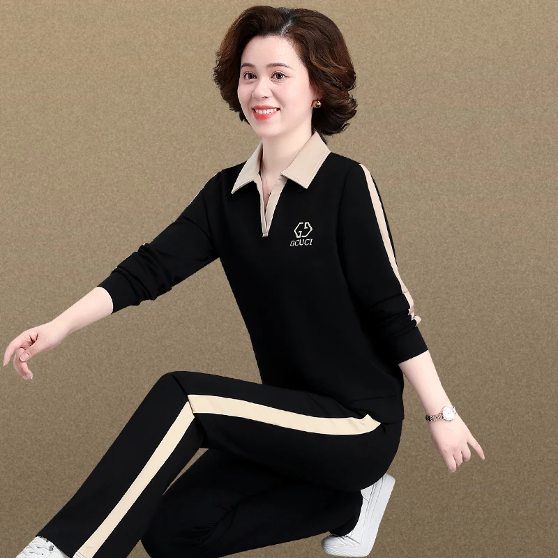 妈妈运动服套装2025新款中老年女装春秋装新款卫衣休闲时尚两件套