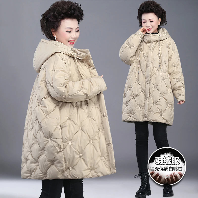 胖妈妈羽绒服中长款2025新款加厚棉袄中老年女冬装加肥加大码外套
