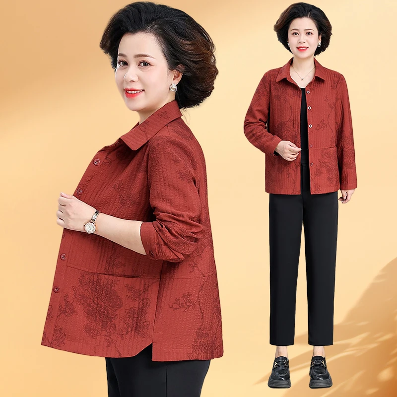 中老年衬衫女春秋长袖大码2025新款妈妈秋装洋气休闲薄款上衣外套