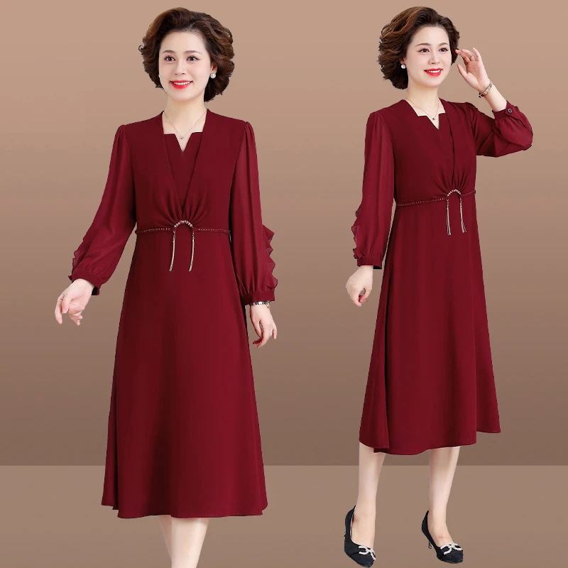 喜婆婆婚宴装高端婚礼服装洋气中老年女装连衣裙秋装高贵妈妈裙子