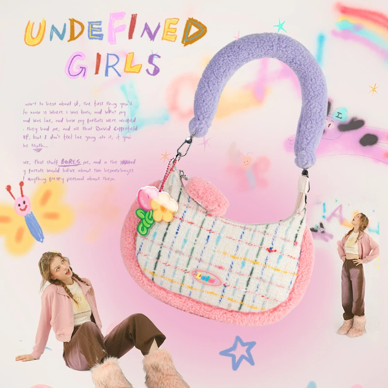 LOLA DESIGN「甜甜圈少女」毛绒腋下包 可爱单肩包包