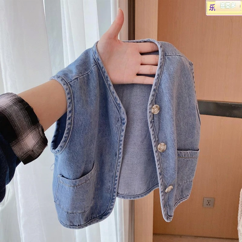 儿童牛仔马甲女宝坎肩春秋2023新款男宝百搭马夹外穿宝宝春夏马0