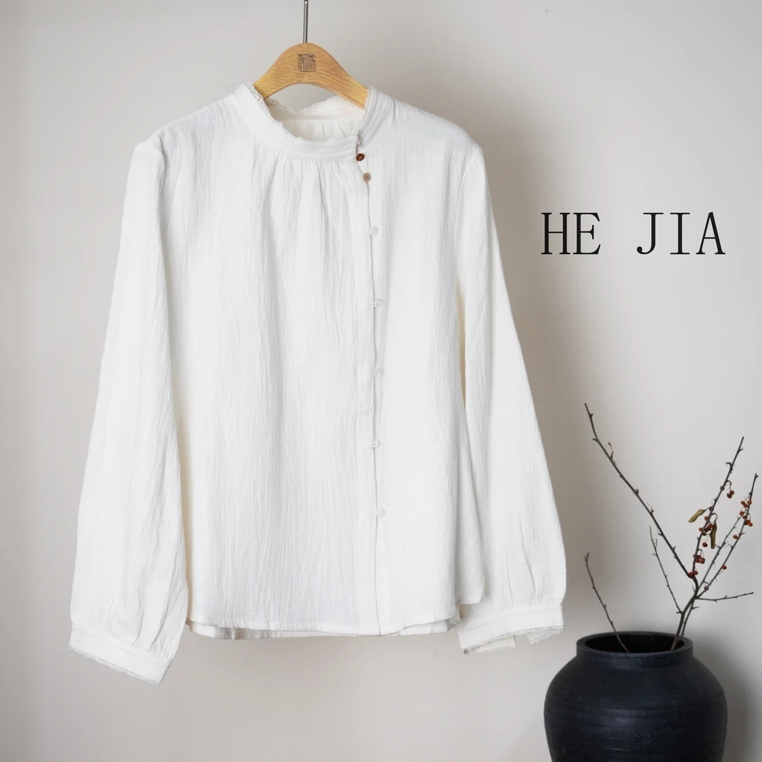 和家女装2024新款时尚法式气质花边长袖衬衫-98095