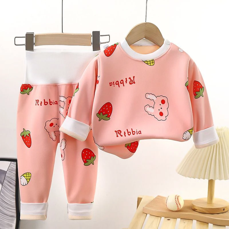 儿童保暖内衣套装高腰护肚裤宝宝卡通加绒加厚秋衣秋裤