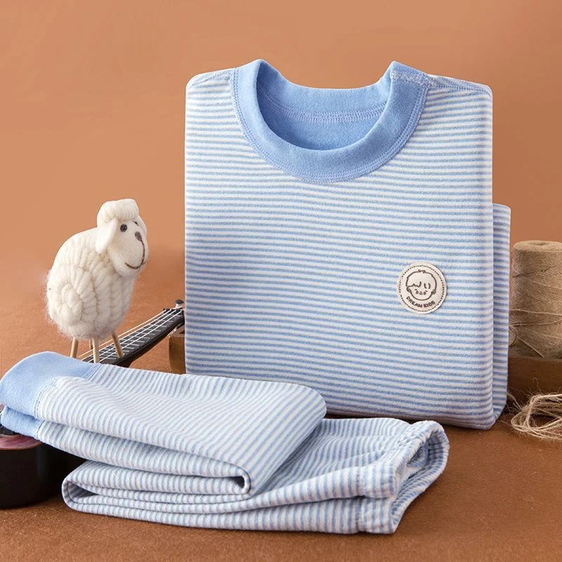 儿童保暖内衣春秋季德绒秋衣秋裤套装条纹打底衫男女童加厚家居服