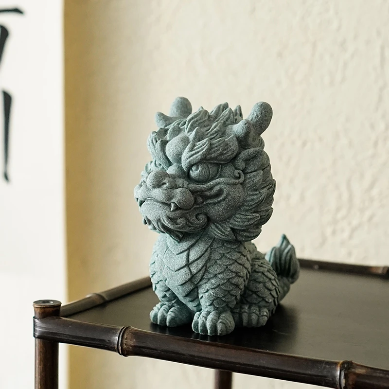青砂石创意新中式十二生肖龙茶宠摆件家居鱼缸茶桌造景桌面装饰品