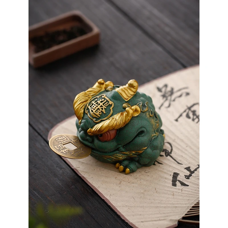 新中式招财金蟾茶宠茶玩精品摆件创意富的流油家居客厅桌面装饰品