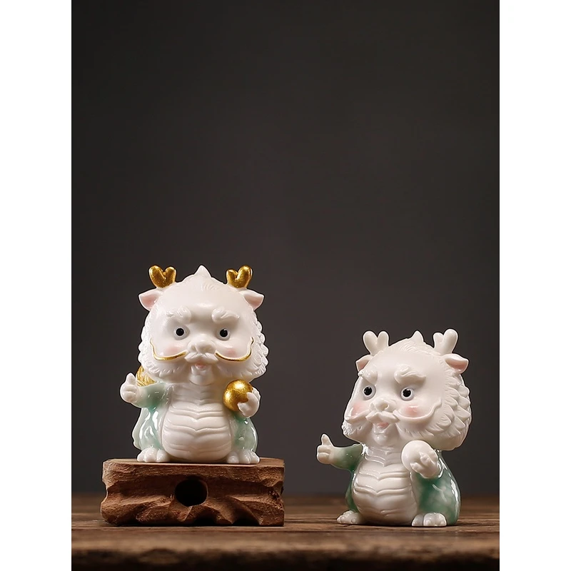 创意可爱小神龙陶瓷摆件国潮神兽青龙招财吉祥物家居客厅桌面装饰