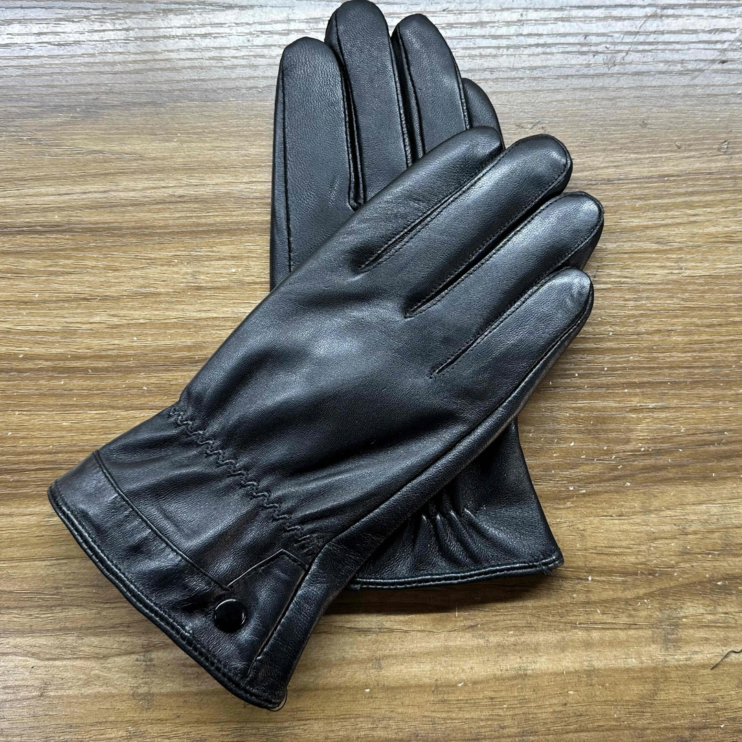 头层绵羊皮手套冬季保暖加绒男士日常五指骑车开车黑色高端福利