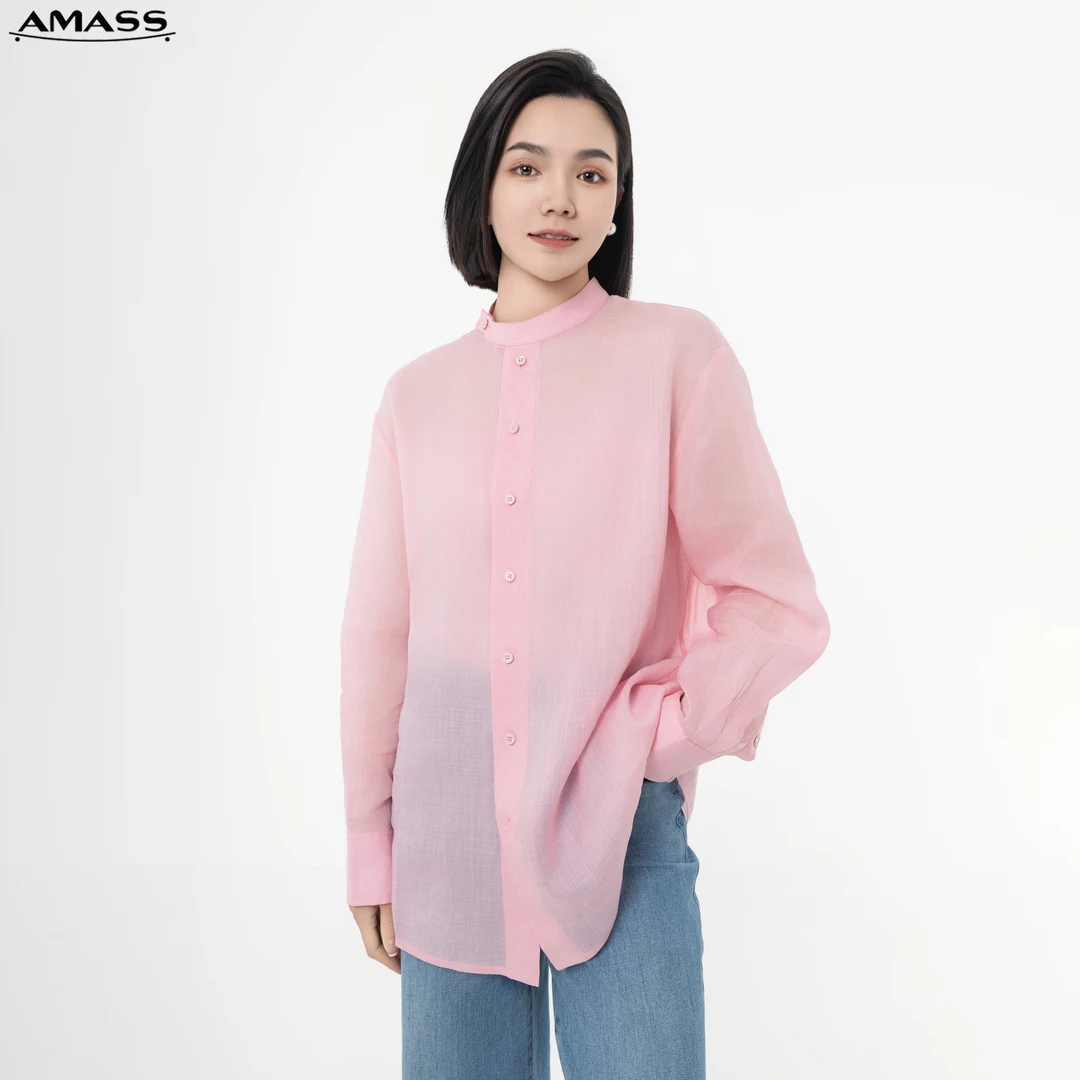 AMASS/阿玛施春夏时尚休闲百搭新中式立领新中式苎麻衬衫5301046