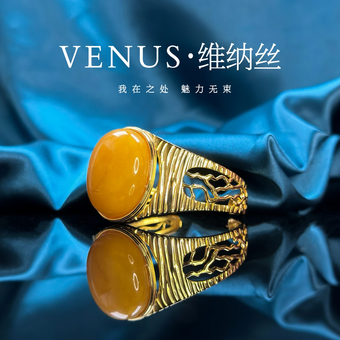 蜜蜡蛋面手镯s925银欧款手工雕花镂空工艺复古可调节开口时尚气质