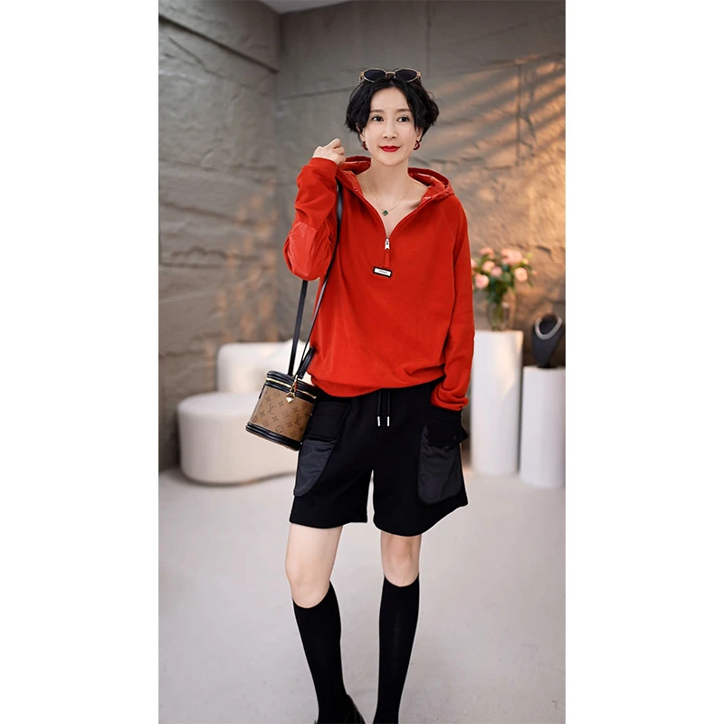 春装新款百搭休闲女装韩版打底衫显瘦减龄时尚连帽卫衣-3903