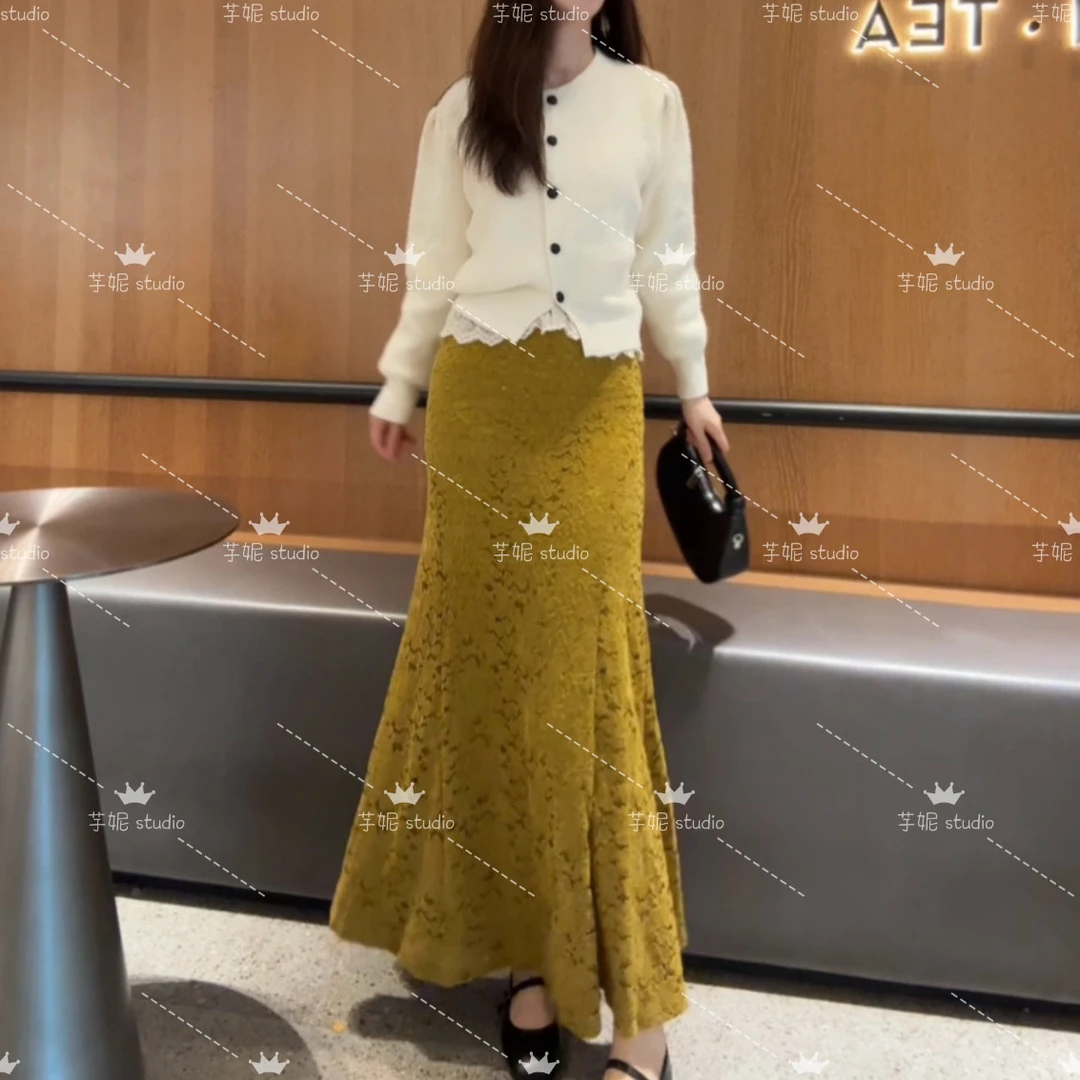 蕾丝加厚加绒鱼尾裙显瘦洋气百搭长裙子