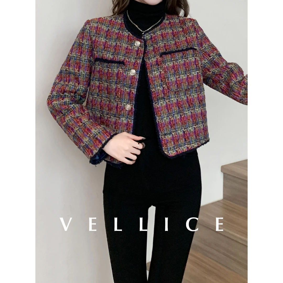 法式小众气质修身显瘦单排扣毛呢小香风短款外套女高级感上衣秋冬