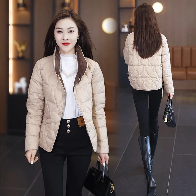 立领棉服女装2024年冬季新款菱格轻便保暖时尚气质短款外套