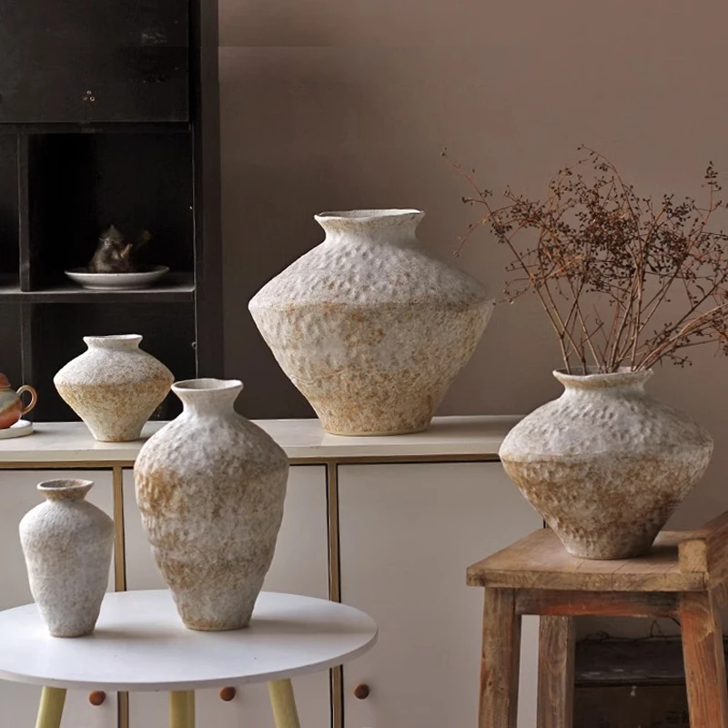 复古陶瓷花瓶侘寂风粗陶罐新中式手工民宿摆件禅意古朴酒店可定制