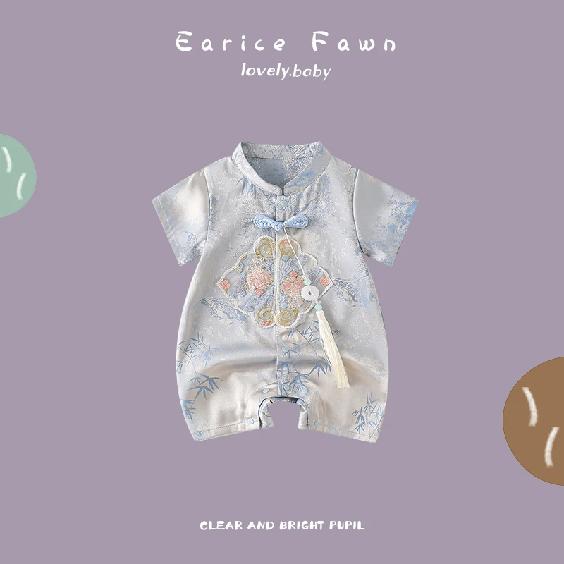 QQ婴儿衣服夏季宝宝连体衣夏装薄款哈衣满月周岁爬服国风短袖衣服