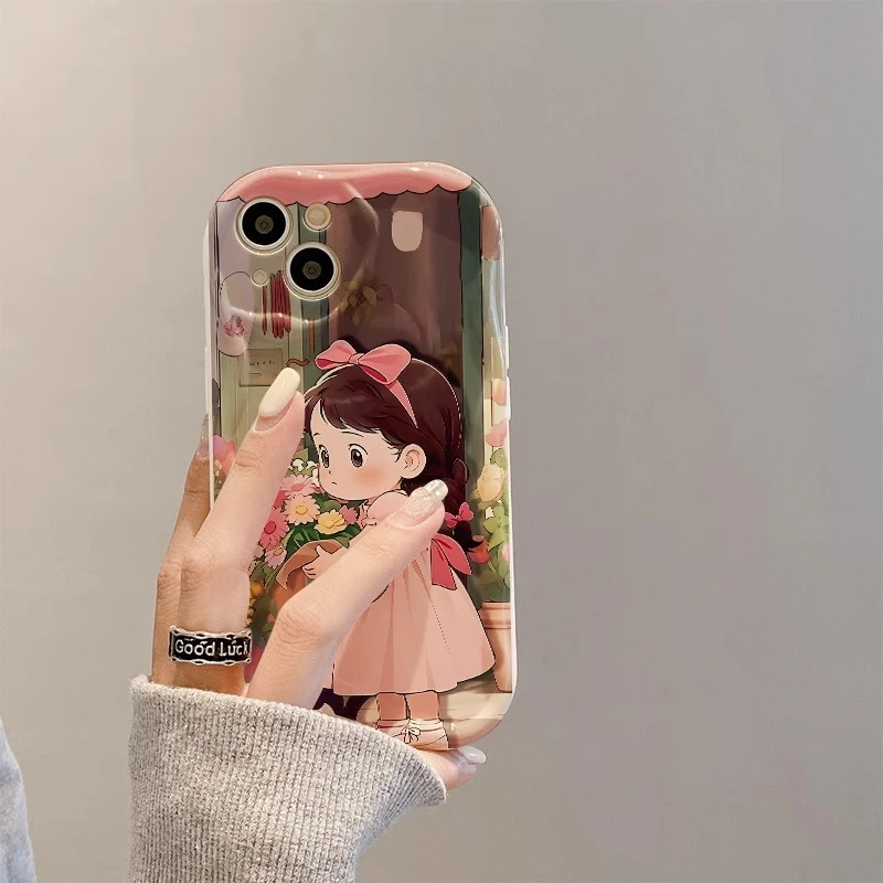 适用苹果15Promax手机壳iPhone14捧花女孩13少女12可爱1116ProMax